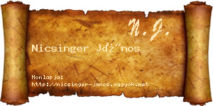 Nicsinger János névjegykártya
